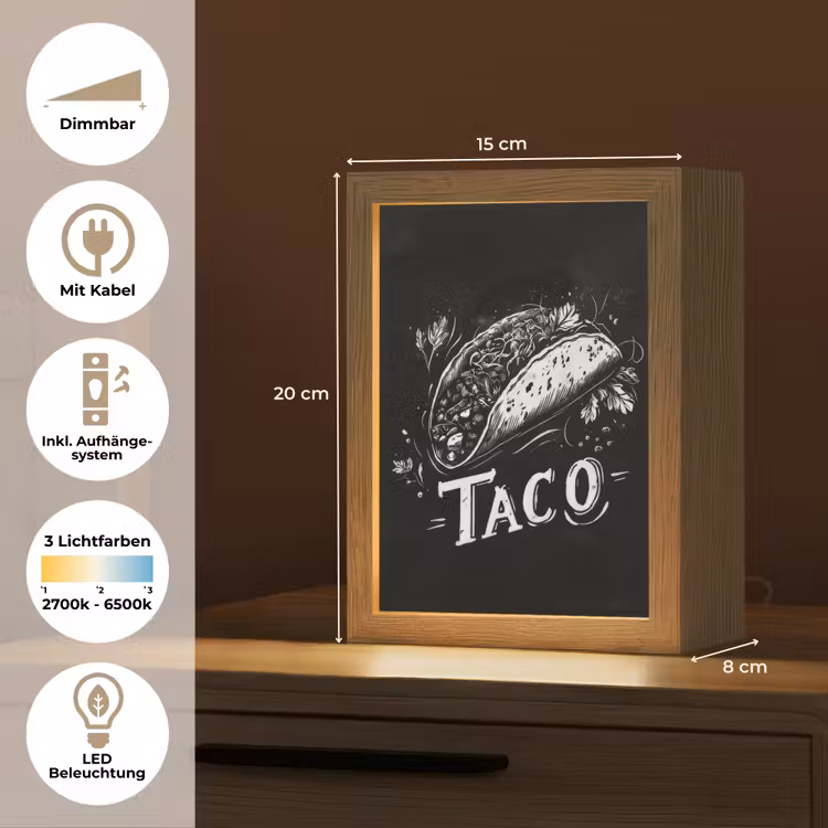 Taco - Kruiden - Witte krijtstijl - Tekst Light Box met kabel (Tafellamp) klein -USP_DE
