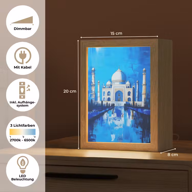 Taj Mahal - Ramadan - Blauw - Islamitische Light Box met kabel (Tafellamp) klein -USP_DE