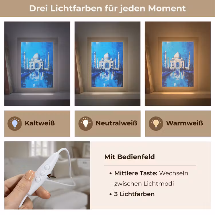 Taj Mahal - Ramadan - Blauw - Islamitische Light Box met kabel (Tafellamp) klein -USP_lichtkleurDE
