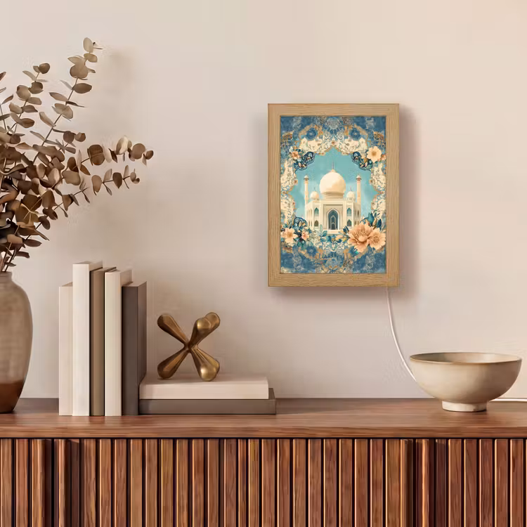 Taj Mahal - Ramadan - Bloemen - Islamitische Light Box met kabel (Tafellamp) klein -sfeer2