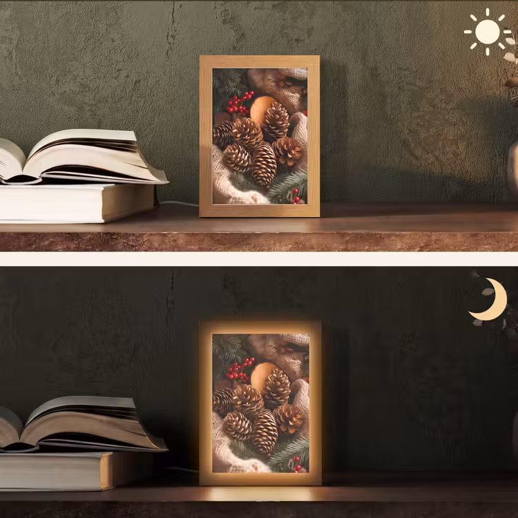Dennenappels - Boom - Winter - Natuur - Bruin Light Box met kabel (Tafellamp) klein -sfeer3