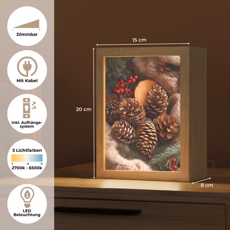 Dennenappels - Boom - Winter - Natuur - Bruin Light Box met kabel (Tafellamp) klein -USP_DE