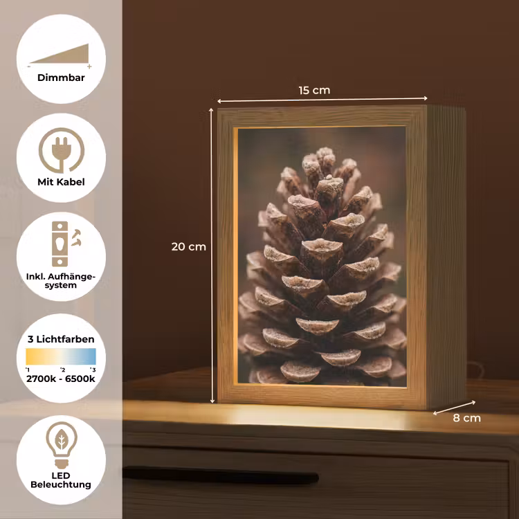 Dennenappel - Bos - Herfst - Bruin - Sfeervol Light Box met kabel (Tafellamp) klein -USP_DE