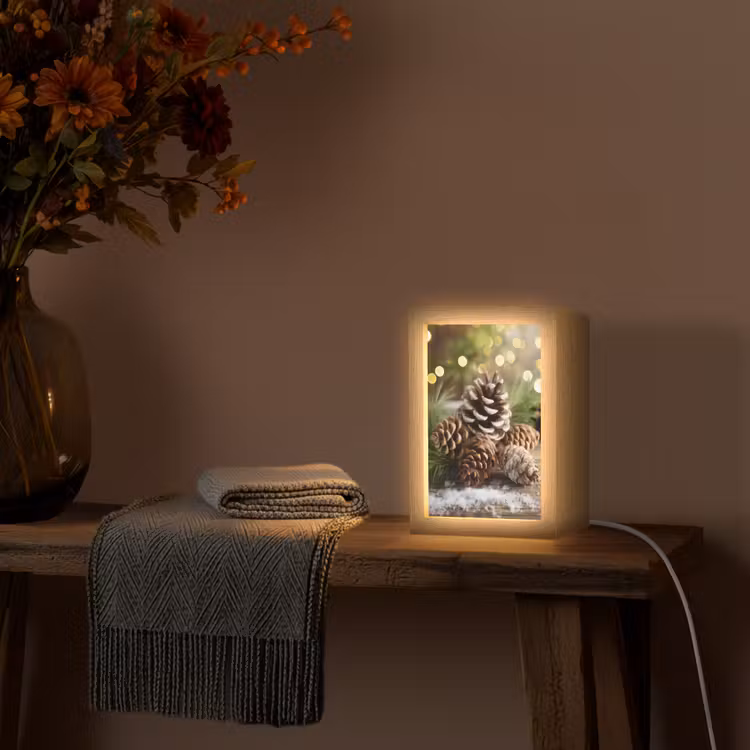 Dennenappels - Kerstsfeer - Bruin - Groen Light Box met kabel (Tafellamp) klein -sfeer4