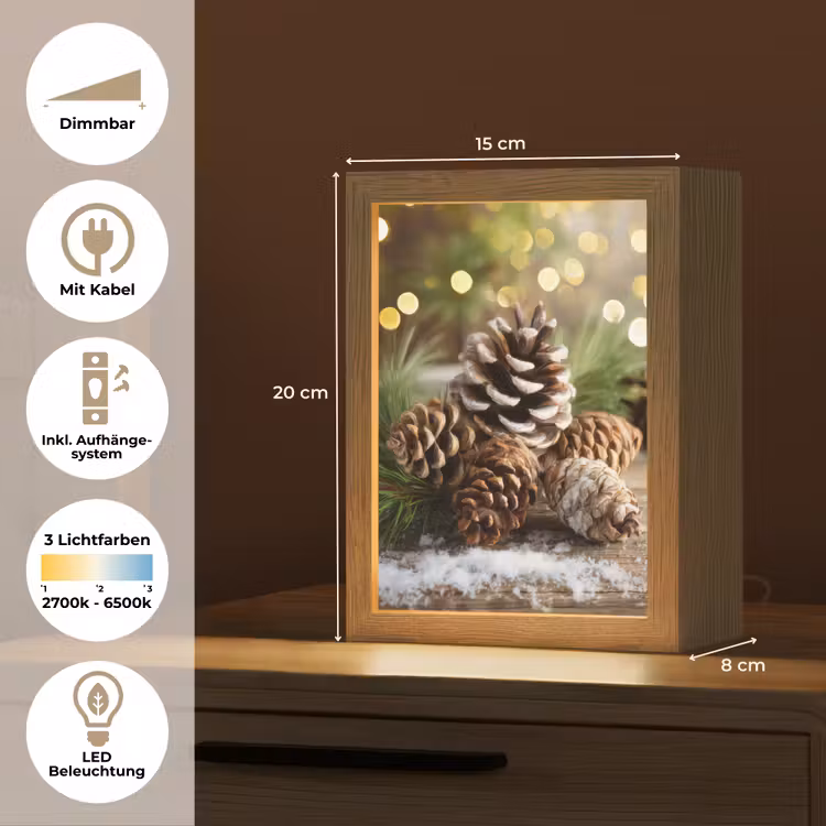 Dennenappels - Kerstsfeer - Bruin - Groen Light Box met kabel (Tafellamp) klein -USP_DE