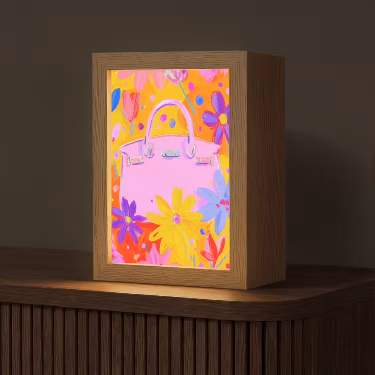 Tas - Roze - Bloemen Light Box met kabel (Tafellamp) klein -z3d_website