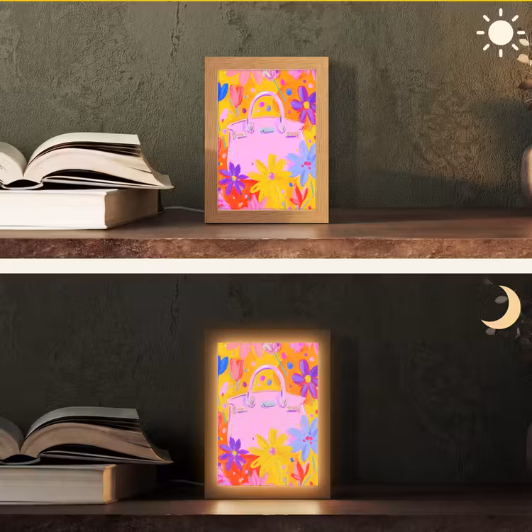 Tas - Roze - Bloemen Light Box met kabel (Tafellamp) klein -sfeer3