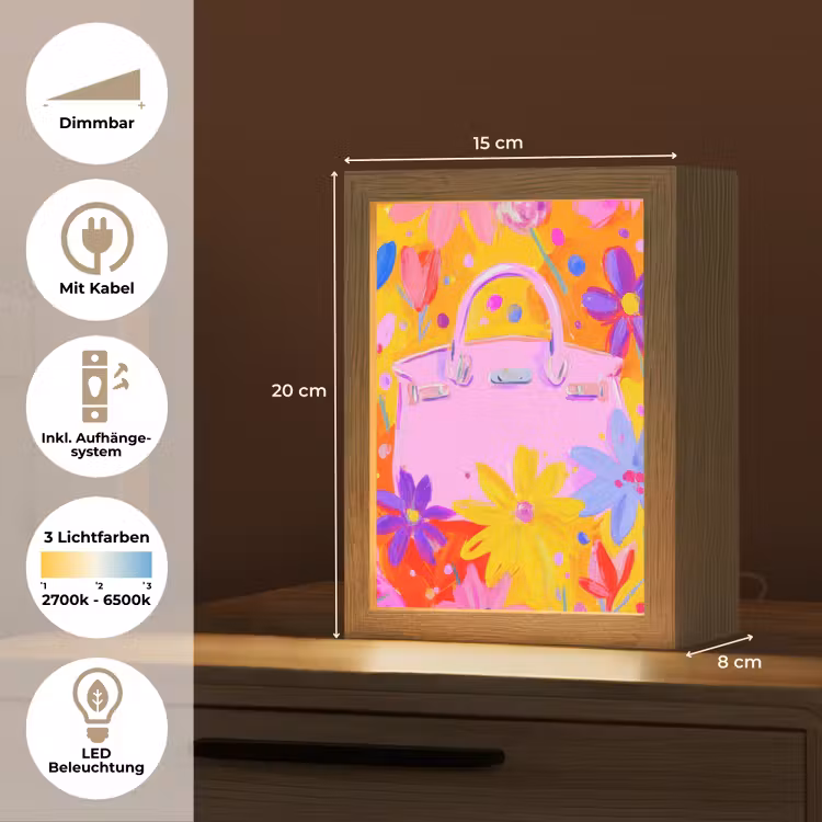 Tas - Roze - Bloemen Light Box met kabel (Tafellamp) klein -USP_DE