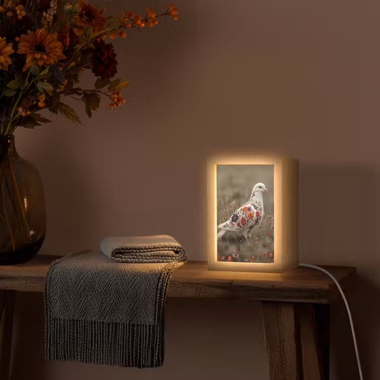 Duif - Bloemen - Natuur Light Box met kabel (Tafellamp) klein -sfeer4