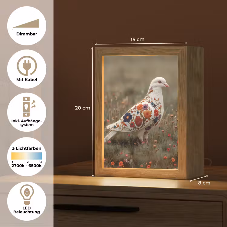 Duif - Bloemen - Natuur Light Box met kabel (Tafellamp) klein -USP_DE