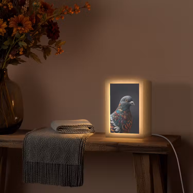 Duif - Bloemen - Zwart Light Box met kabel (Tafellamp) klein -sfeer4