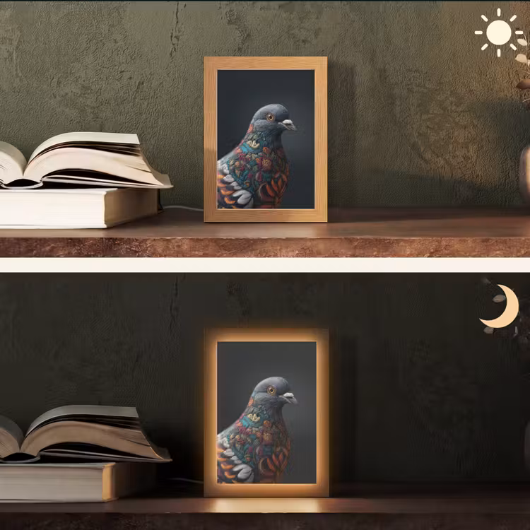 Duif - Bloemen - Zwart Light Box met kabel (Tafellamp) klein -sfeer3