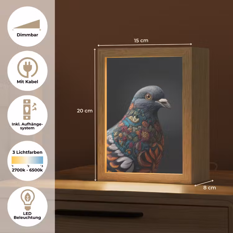 Duif - Bloemen - Zwart Light Box met kabel (Tafellamp) klein -USP_DE