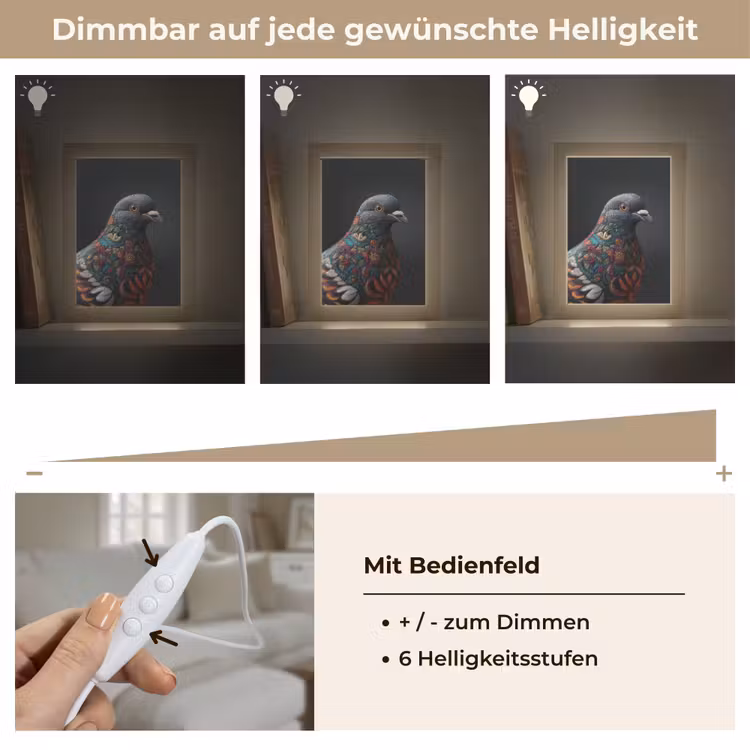 Duif - Bloemen - Zwart Light Box met kabel (Tafellamp) klein -USP_dimbaarDE