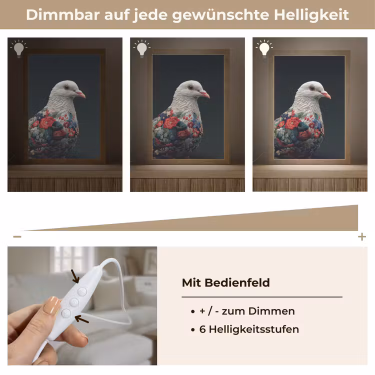 Duif - Bloemen - Wit - Zwart Light Box met kabel (Tafellamp) klein -USP_dimbaarDE