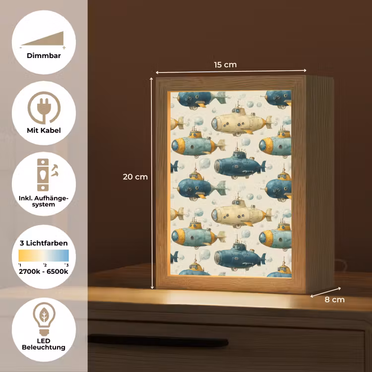 Duikboot - Fantasie - Kleurrijk Light Box met kabel (Tafellamp) klein 925 -USP_DE