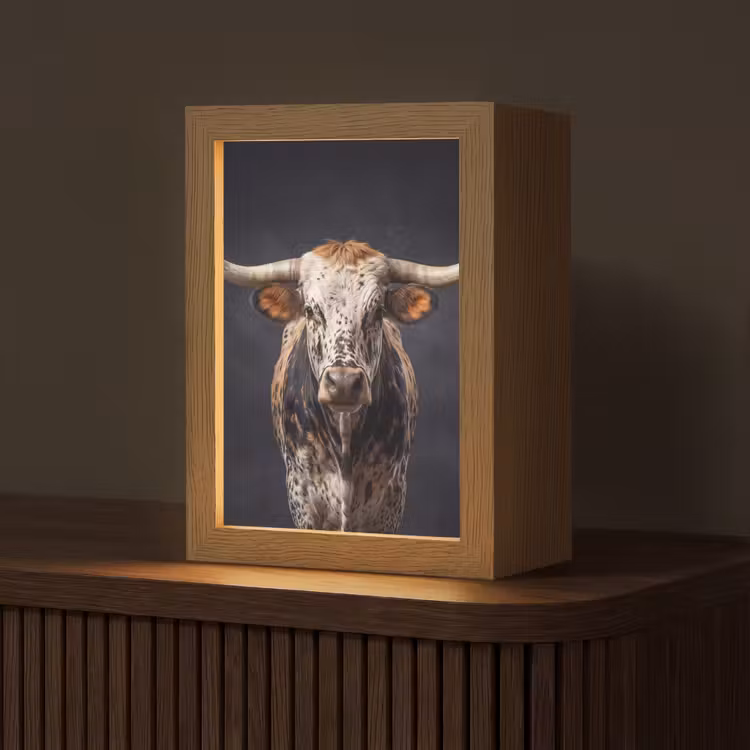 Stier - Kleurrijk - Hoorns Light Box met kabel (Tafellamp) klein -z3d_website