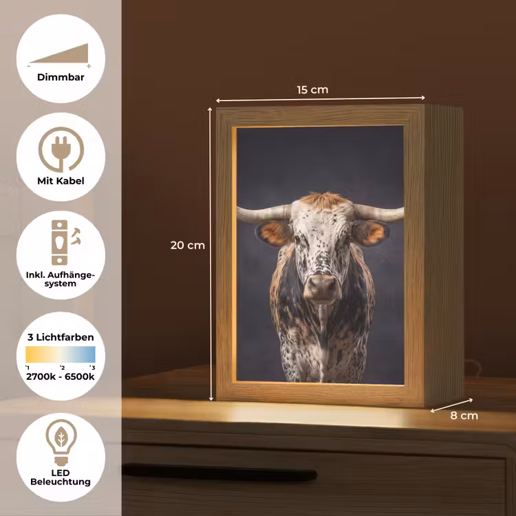 Stier - Kleurrijk - Hoorns Light Box met kabel (Tafellamp) klein -USP_DE