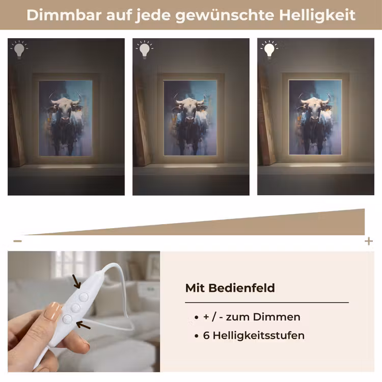 Stier - Zwart - Abstract - Horens Light Box met kabel (Tafellamp) klein -USP_dimbaarDE