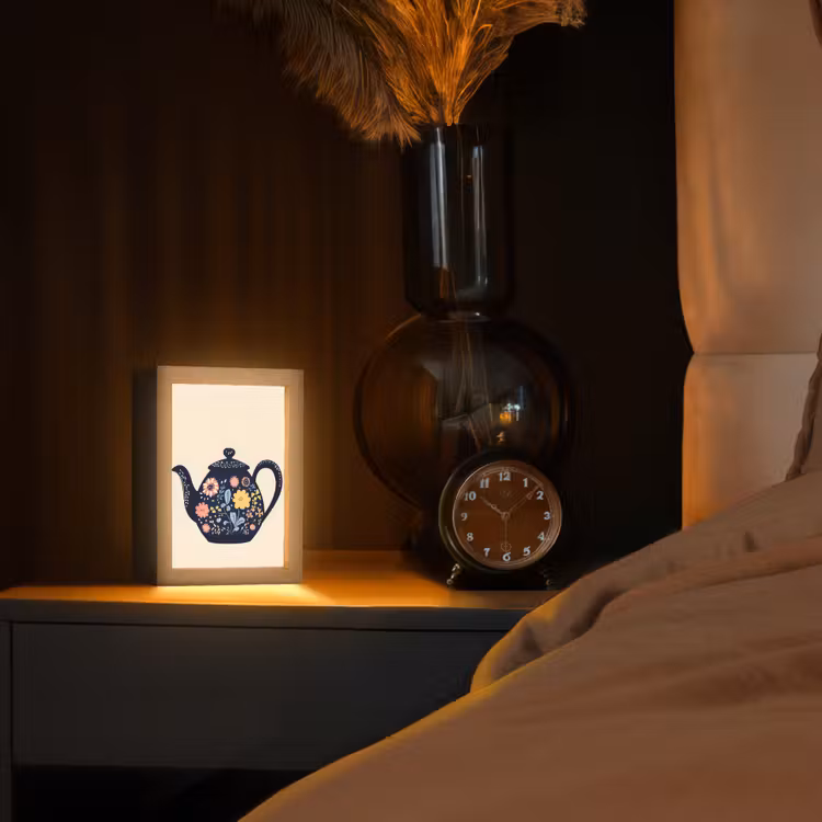 Theepot - Kleurrijk - Bloemen Light Box met kabel (Tafellamp) klein -sfeer1