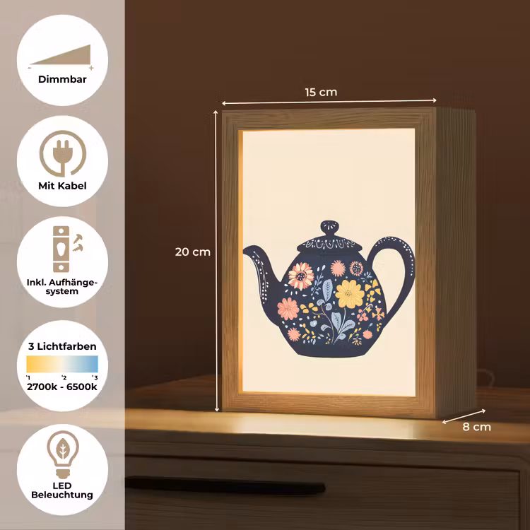 Theepot - Kleurrijk - Bloemen Light Box met kabel (Tafellamp) klein -USP_DE