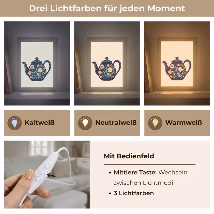 Theepot - Kleurrijk - Bloemen Light Box met kabel (Tafellamp) klein -USP_lichtkleurDE
