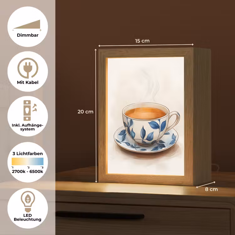 Theekop - Bladeren - Blauw Light Box met kabel (Tafellamp) klein -USP_DE