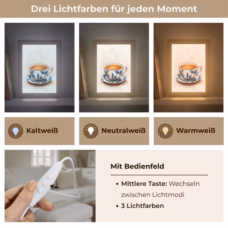 Theekop - Bladeren - Blauw Light Box met kabel (Tafellamp) klein -USP_lichtkleurDE