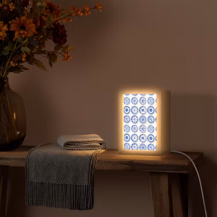 Borden - Bloemen - Patroon - Blauw Light Box met kabel (Tafellamp) klein 925 -sfeer4