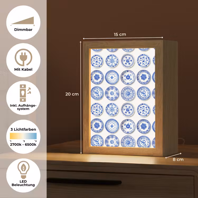Borden - Bloemen - Patroon - Blauw Light Box met kabel (Tafellamp) klein 925 -USP_DE