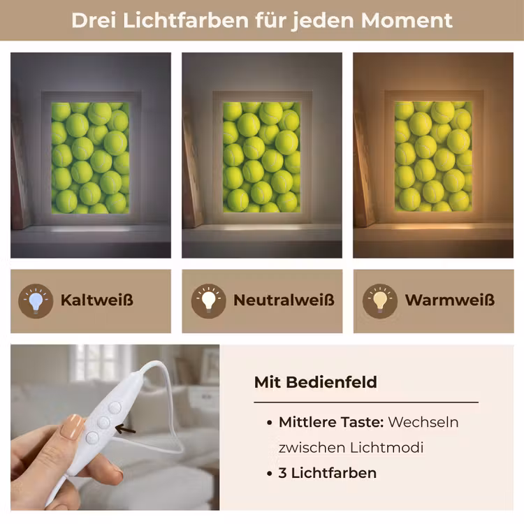 Tennisballen - Bal - Geel Light Box met kabel (Tafellamp) klein -USP_lichtkleurDE