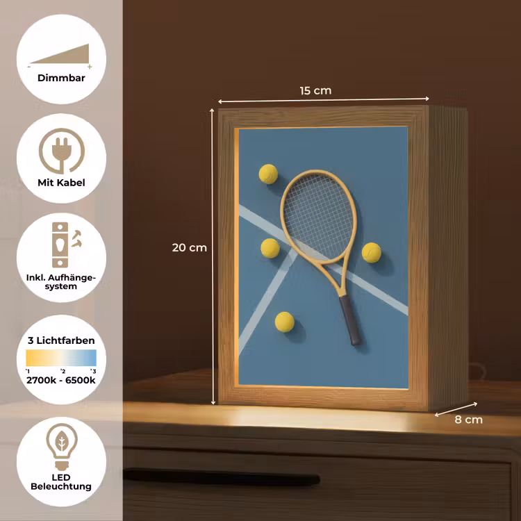 Tennisracket - Bal - Blauw - Veld Light Box met kabel (Tafellamp) klein -USP_DE