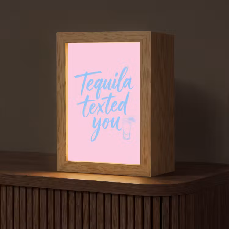 Tequila texted you - Roze - Blauw Light Box met kabel (Tafellamp) klein -z3d_website