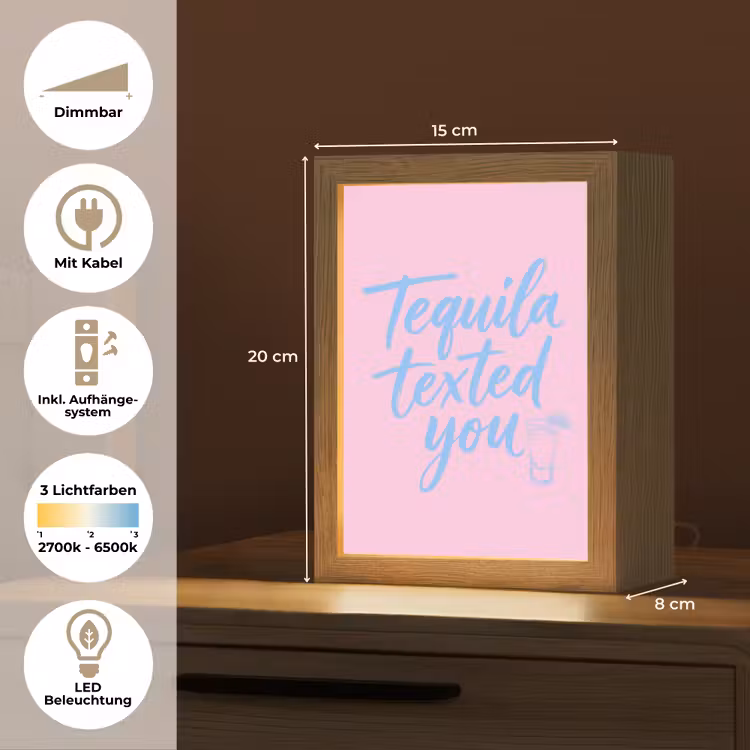 Tequila texted you - Roze - Blauw Light Box met kabel (Tafellamp) klein -USP_DE