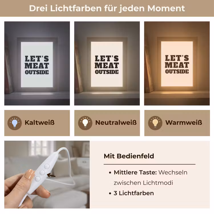 Tekst - Blokletters - Zwart - Vlees Light Box met kabel (Tafellamp) klein -USP_lichtkleurDE