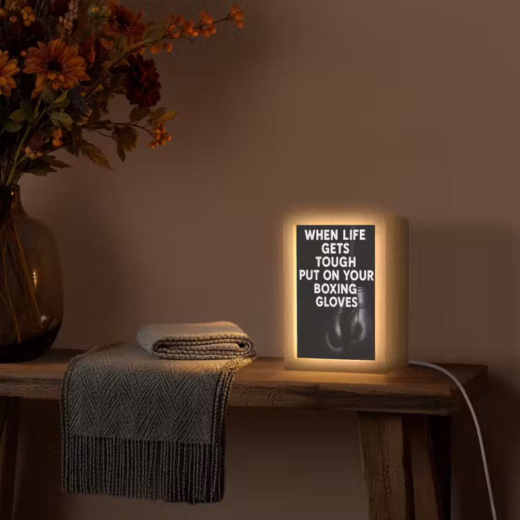 Tekst - Bokshandschoenen - Wit Light Box met kabel (Tafellamp) klein -sfeer4