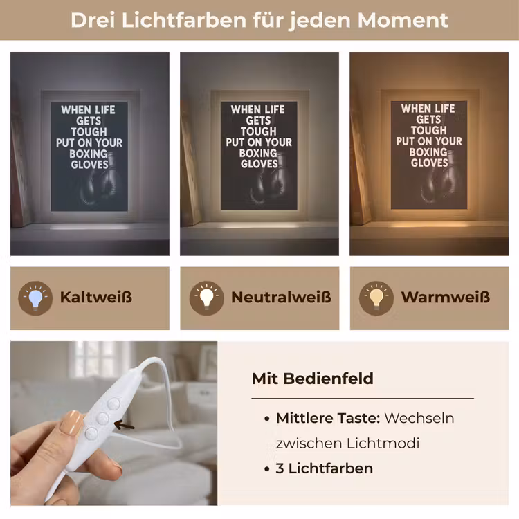 Tekst - Bokshandschoenen - Wit Light Box met kabel (Tafellamp) klein -USP_lichtkleurDE