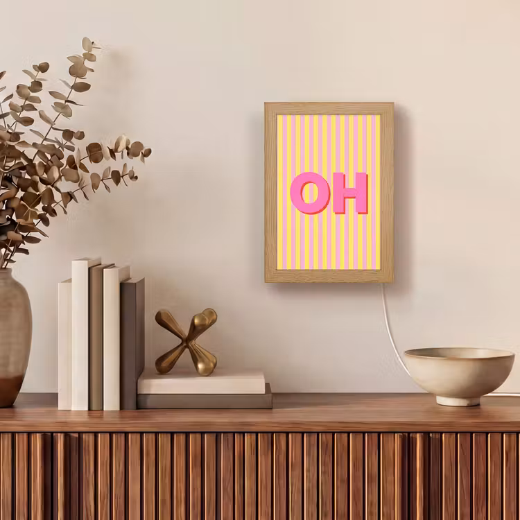 Tekst - Strepen - Roze Light Box met kabel (Tafellamp) klein -sfeer2