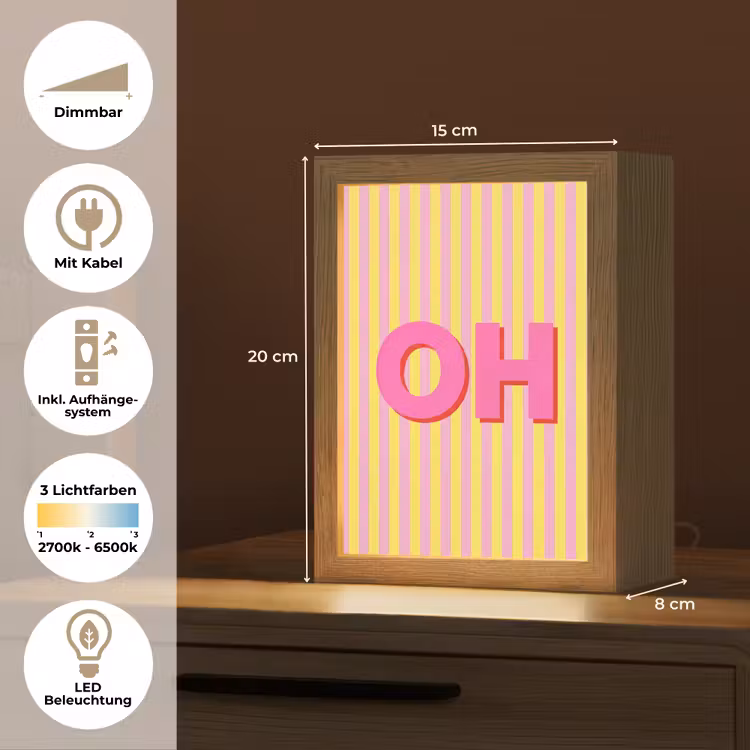 Tekst - Strepen - Roze Light Box met kabel (Tafellamp) klein -USP_DE