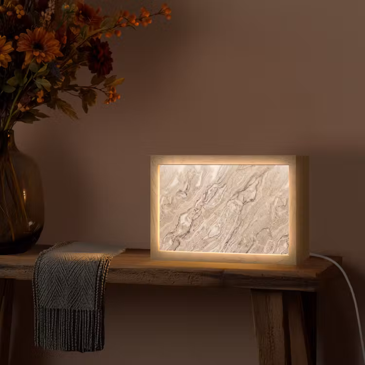 Textuur - Aders - Abstract - Modern - Beige Light Box met kabel (Tafellamp) klein -sfeer4