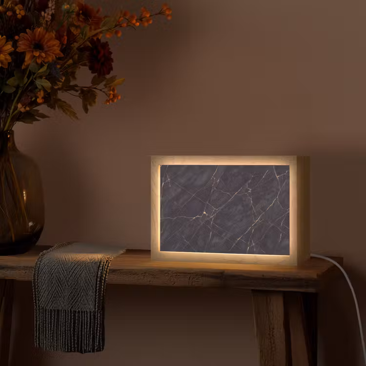 Textuur - Gouden lijnen - Abstract - Modern - Zwart Light Box met kabel (Tafellamp) klein -sfeer4