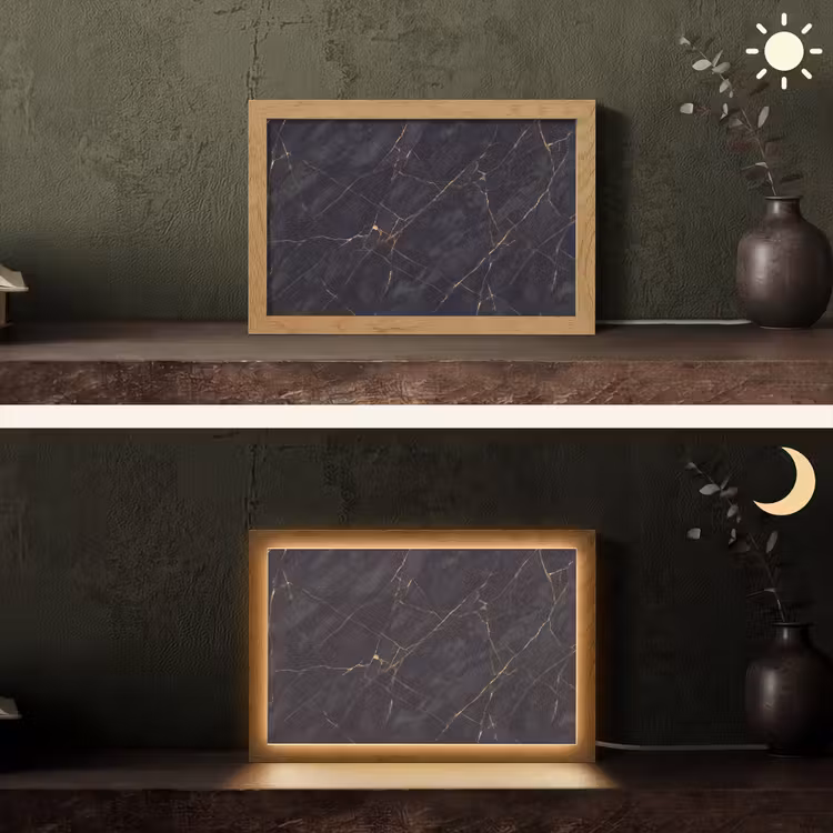 Textuur - Gouden lijnen - Abstract - Modern - Zwart Light Box met kabel (Tafellamp) klein -sfeer3