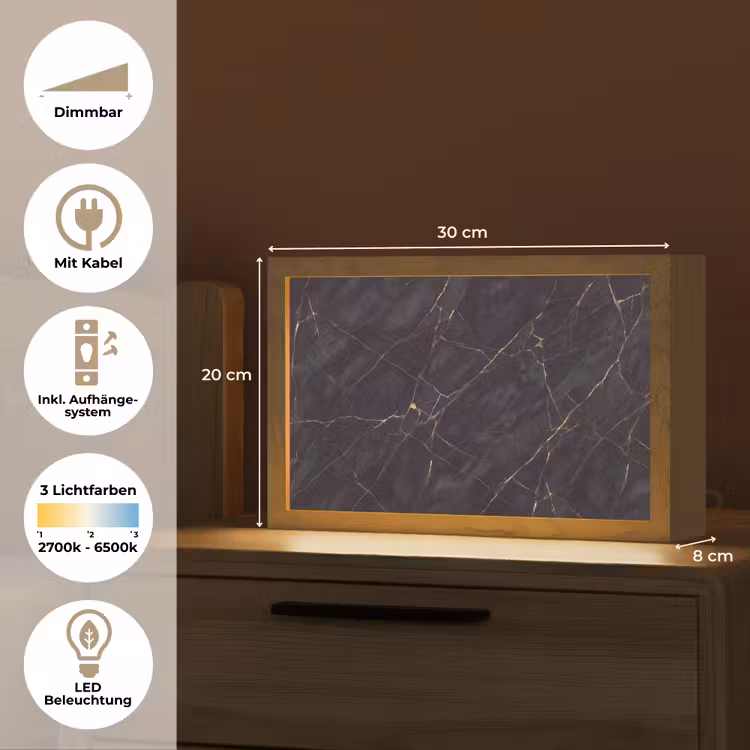 Textuur - Gouden lijnen - Abstract - Modern - Zwart Light Box met kabel (Tafellamp) klein -USP_DE