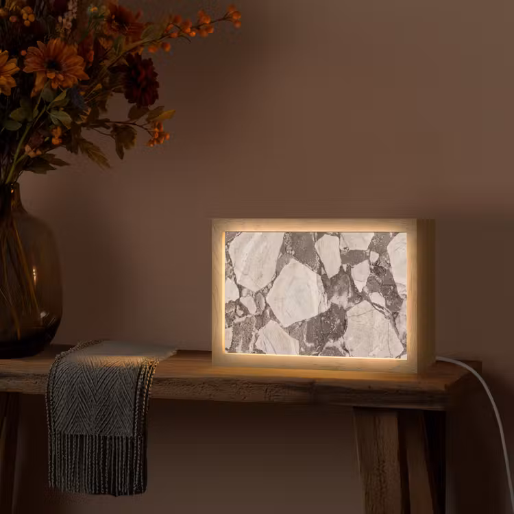 Textuur - Marmer - Abstract - Beige - Bruin Light Box met kabel (Tafellamp) klein -sfeer4
