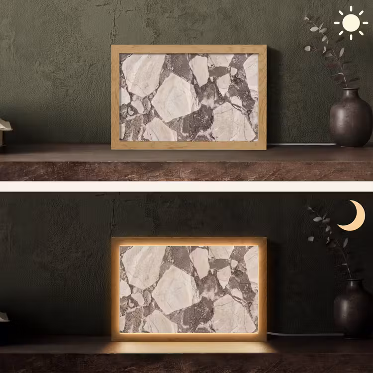 Textuur - Marmer - Abstract - Beige - Bruin Light Box met kabel (Tafellamp) klein -sfeer3