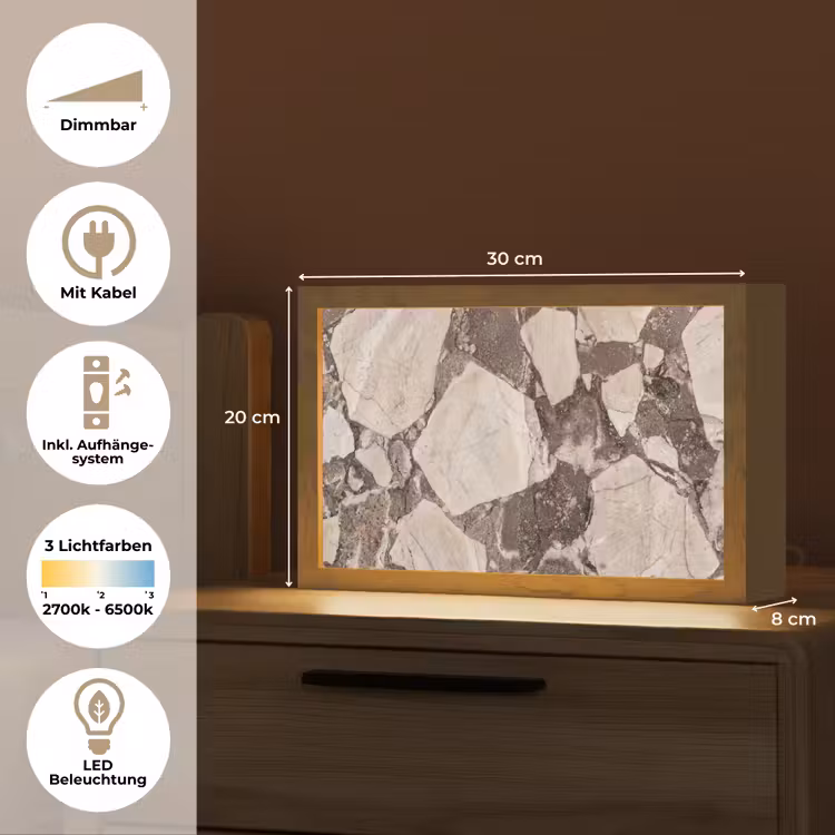 Textuur - Marmer - Abstract - Beige - Bruin Light Box met kabel (Tafellamp) klein -USP_DE