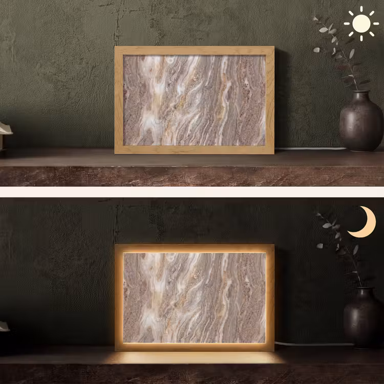Textuur - Steen - Abstract - Beige Light Box met kabel (Tafellamp) klein -sfeer3