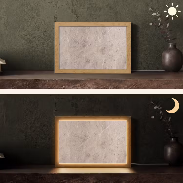 Textuur - Steen - Patroon - Rustiek - Beige Light Box met kabel (Tafellamp) klein -sfeer3