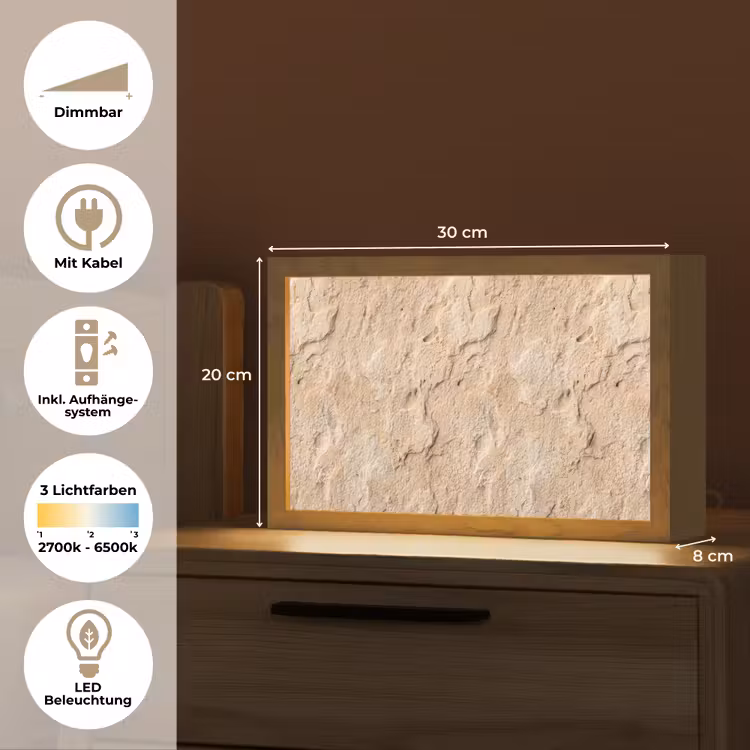 Textuur - Steen - Natuur - Beige Light Box met kabel (Tafellamp) klein -USP_DE