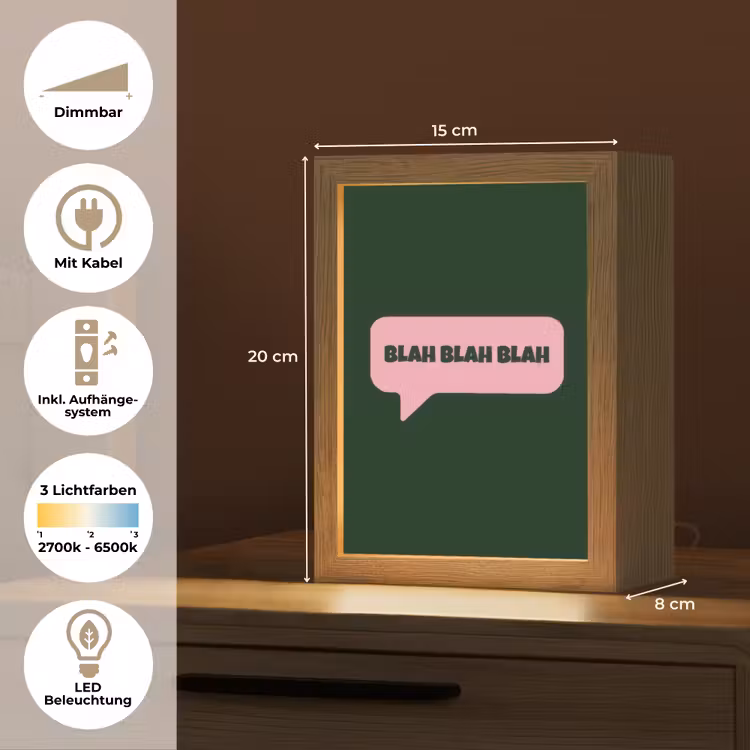 Tekstwolk - BLAH BLAH BLAH - Roze Light Box met kabel (Tafellamp) klein -USP_DE
